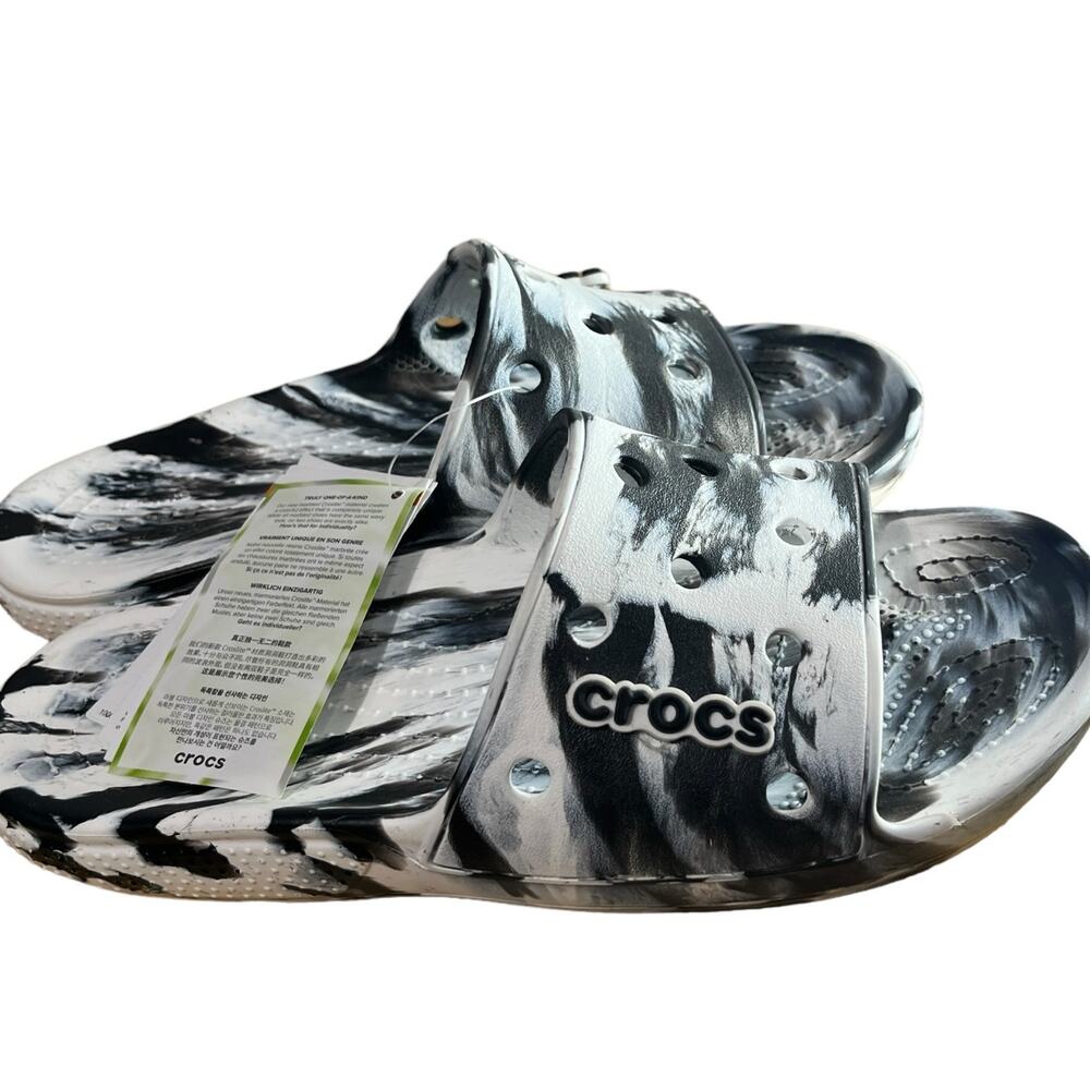 CROCS Black and White Marble Slide Sandals
